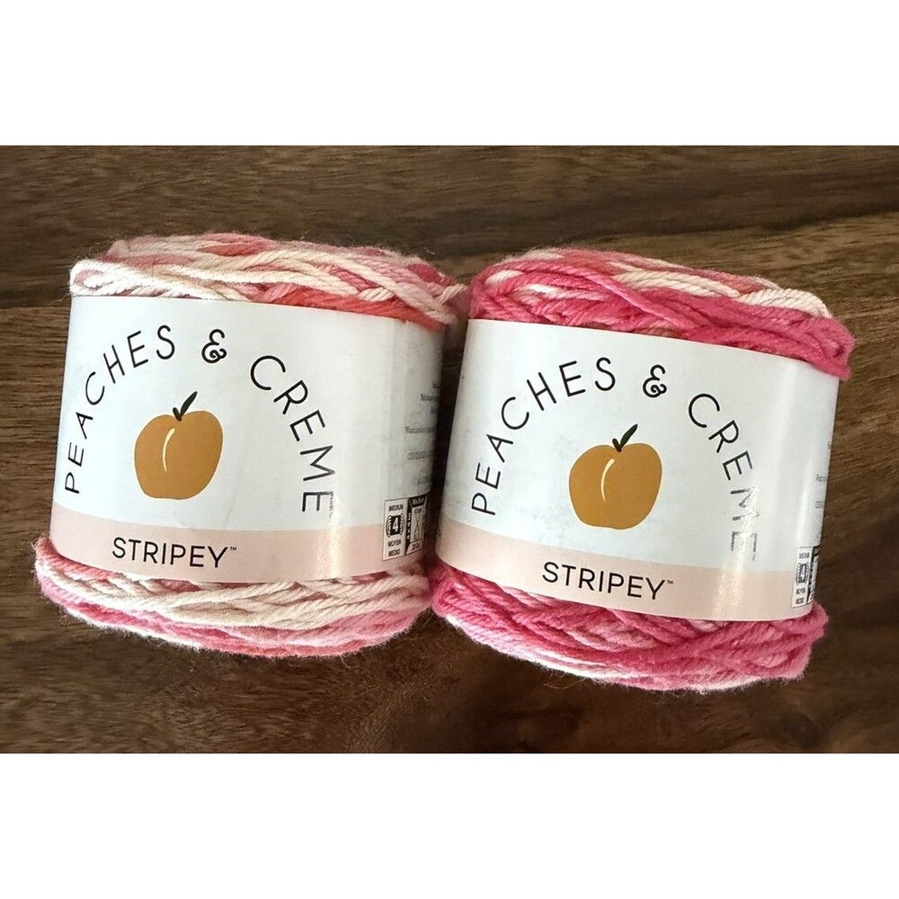 2 Peaches & Creme Stripey Yarn -  Energetic Pink - 4 - Worsted / Medium - Cotton